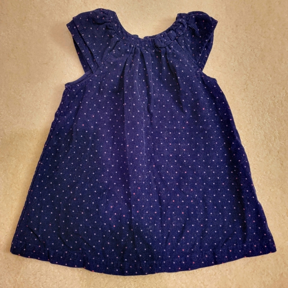 Toddler girl Corduroy navy dress with tiny polkadots, warm 100% cotton by DPAM